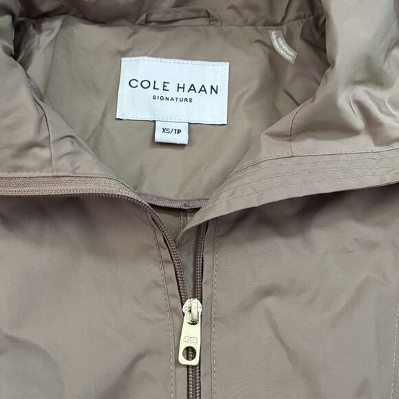 Cole Haan Hooded Rain Jacket Coat Champagne Iridescent Full Zip Women’s Size XS - Picture 7 of 16